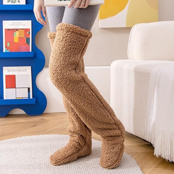 Over Knee High Fuzzy Camel Socks - Picture 2 of 5